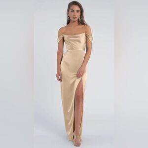 Jenny Yoo Pale Gold Satin Dress